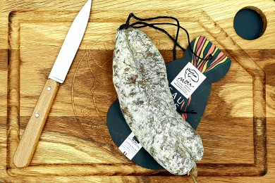 Saucisson Noir de Bigorre Poids: environ 230g - Prix au kilo € TTC :69,56 €/Kg - 1