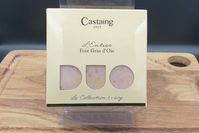 Foie gras entier Castaing 2 x 40g - Oie Poids: 2 x 40g - Prix au kilo € TTC : 312,50 €/Kg - 1